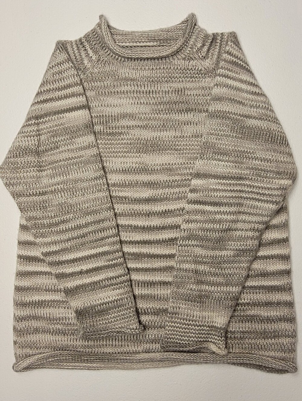 American South Side Alpaca Wool Roll Neck Striped White Gray Sweater L Fisherman